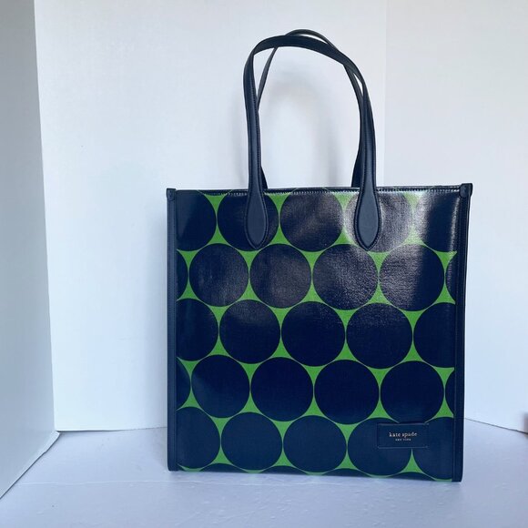 Kate Spade Gotham Extra Large Tote Joy Dot Canvas Blue Polka Dot Leather Trim - Picture 14 of 15